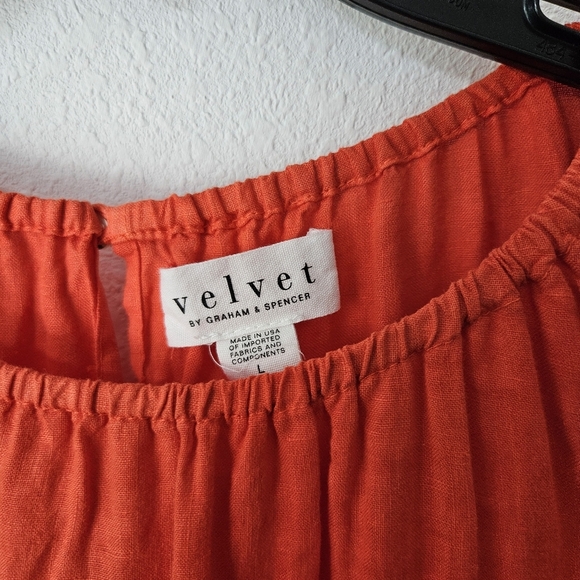 Velvet by Graham & Spencer Evonne Linen Mini Dress Size Large Orange Pockets - Picture 5 of 11